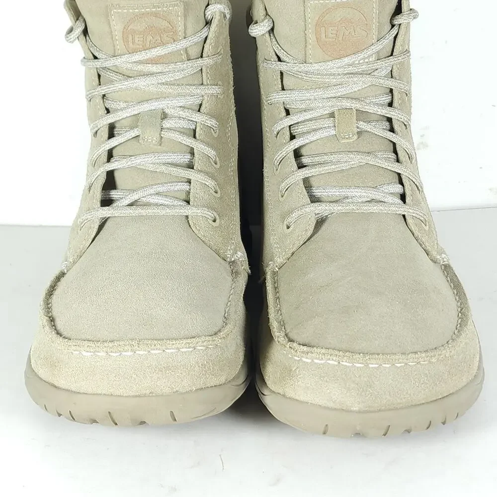 LEMS Telluride Men's US 12 Limestone Suede Faux Fur Collar Lace-up Winter Boots